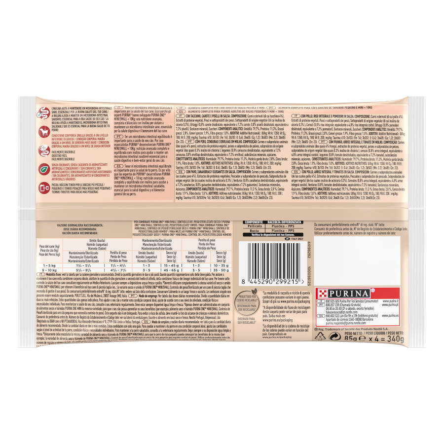 4 sobres x 85 g One Adult Mini Small Weight Control  Pollo y Pavo en Salsa sobre para perros, , large indicador imagen numero 2